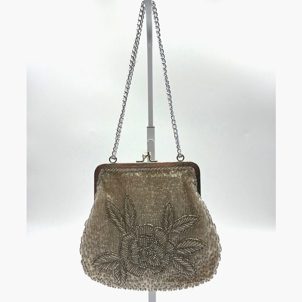 Vintage La Regale Beaded Evening Bag White Champagne Silver Bridal Formal NWOT
